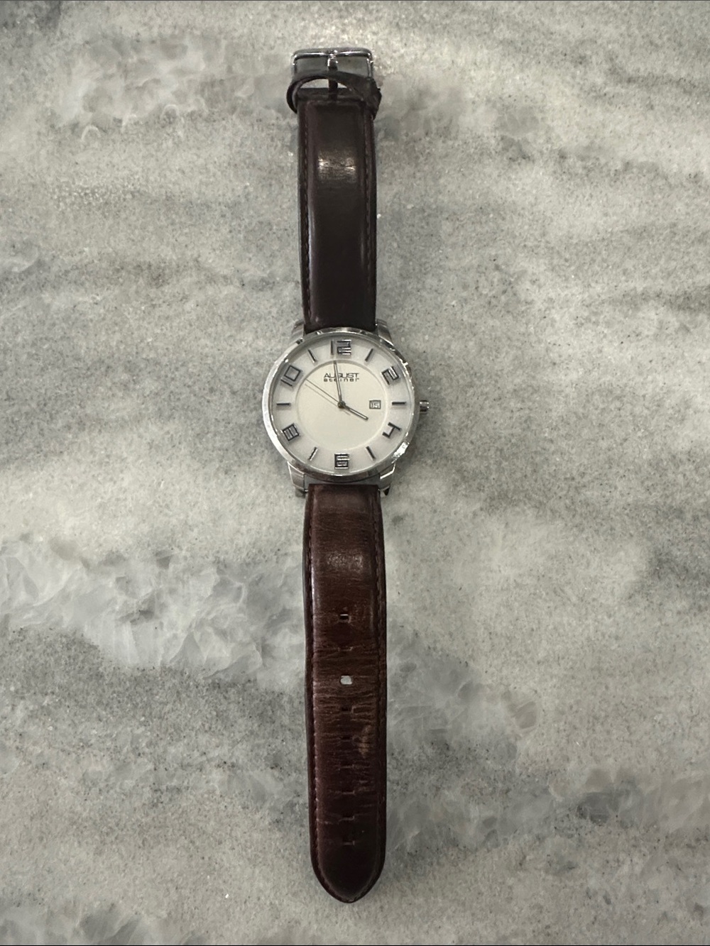 August Steiner Brown Leather Strap Watch with Silver Case